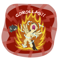 Size: 4000x4000 | Tagged: safe, artist:gabriev666, wild fire, pegasus, pony, g4, angry, bipedal, explosion, female, fire, hate, lightning, mare, power-up, sibsy, simple background, toyota, toyota corolla, traffic light, transparent background, wild fire is not amused