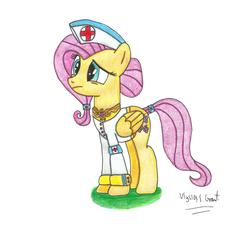 Size: 4899x4546 | Tagged: safe, artist:ulyssesgrant, fluttershy, g4, absurd resolution, clothes, medic, nurse, traditional art, uniform, war