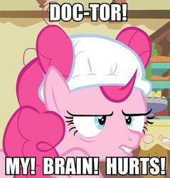 Size: 680x711 | Tagged: safe, edit, edited screencap, screencap, pinkie pie, baby cakes, g4, caption, diaper, diaper on head, image macro, monty python, monty python's flying circus, mr gumby