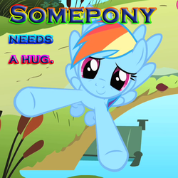 Size: 510x510 | Tagged: safe, rainbow dash, g4, caption, hug, image macro, reaction image