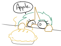 Size: 701x527 | Tagged: safe, artist:weaver, snails, pony, g4, apple pie, one word, pie, rule 63, simple background, solo, spice, white background