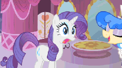 Size: 400x225 | Tagged: safe, screencap, rarity, sapphire shores, a dog and pony show, g4, animated, duo, female, gif, open mouth, shocked, shocked expression