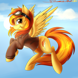 Size: 1600x1600 | Tagged: dead source, safe, artist:spittfireart, spitfire, pegasus, pony, g4, bomber jacket, female, goggles, solo