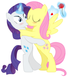 Size: 6498x7324 | Tagged: safe, artist:replaymasteroftime, fluttershy, rarity, pegasus, pony, unicorn, fanfic:green, g4, absurd resolution, bipedal, blushing, duo, envelope, fanfic art, fanfic cover, female, flower, kiss on the lips, kissing, lesbian, letter, love letter, magic, mare, rose, ship:flarity, shipping, simple background, surprise kiss, surprised, transparent background, wingboner