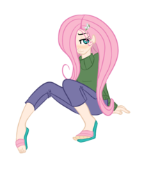 Size: 636x732 | Tagged: safe, artist:elslowmo, fluttershy, human, g4, clothes, humanized, sandals, sweater, sweatershy