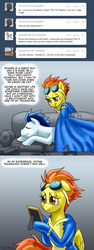 Size: 720x1906 | Tagged: safe, artist:pluckyninja, soarin', spitfire, pegasus, pony, tumblr:sexy spitfire, g4, ask, clothes, female, male, mare, sleeping, stallion, stupid sexy spitfire, tumblr, uniform, wonderbolts uniform