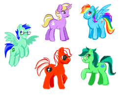 Size: 500x455 | Tagged: safe, artist:vampirechicken, rainbow dash, g4, dave strider, homestuck, jade harley, john egbert, ponified, rose lalonde