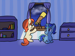 Size: 638x474 | Tagged: safe, doctor whooves adventures, g8, goodnight, telescope, whimsy bee