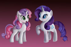 Size: 900x600 | Tagged: safe, artist:ailatf, rarity, sweetie belle, pony, unicorn, g4, adult, duo, duo female, female, older, open mouth, sisters