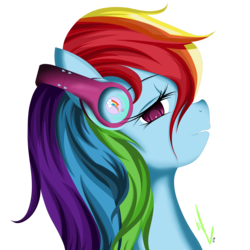 Size: 5800x5800 | Tagged: safe, artist:winterrrr, rainbow dash, pegasus, pony, g4, absurd resolution, female, headphones, looking at you, looking back, looking back at you, mare, simple background, solo, transparent background