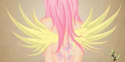 Size: 5616x2800 | Tagged: safe, artist:winterrrr, fluttershy, human, g4, alternative cutie mark placement, female, humanized, solo, winged humanization