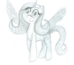 Size: 1816x1616 | Tagged: safe, artist:timeforsp, fluttershy, alicorn, pony, g4, alicornified, female, fluttercorn, pencil drawing, race swap, simple background, sketch, solo, traditional art