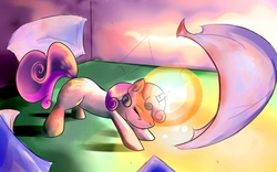 Size: 3200x2000 | Tagged: safe, artist:72-hours-remain, sweetie belle, pony, g4, dumb fabric, female, high res, magic, solo, young