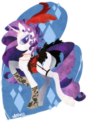 Size: 2480x3508 | Tagged: safe, artist:veganya, rarity, pony, unicorn, g4, butt, clothes, corset, female, fishnet stockings, garter belt, high res, horn, jewelry, mare, plot, socks, solo, stockings