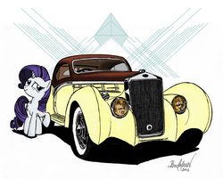 Size: 3353x2691 | Tagged: safe, artist:berlioz-ii, rarity, pony, g4, car, high res, solo, traditional art