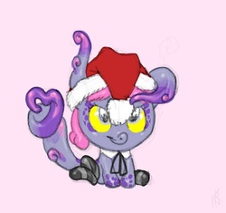 Size: 478x450 | Tagged: safe, artist:carnifex, oc, oc only, oc:satin, monster pony, cute, happy holidays, sitting, solo