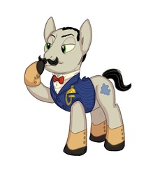 Size: 613x700 | Tagged: safe, artist:carnifex, earth pony, pony, agatha christie, facial hair, hercule poirot, male, moustache, ponified, raised hoof, simple background, solo, stallion, white background