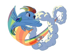 Size: 916x650 | Tagged: safe, artist:carnifex, rainbow dash, pony, g4, cloud, female, flying, rainbow trail, solo