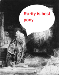 Size: 790x1004 | Tagged: safe, artist:rembrandt, rarity, g4, faust, pun, word of faust