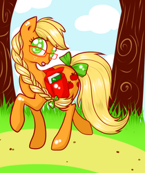 Size: 1000x1190 | Tagged: safe, artist:lohtukettu, applejack, g4, book, bow, braid, egghead, glasses, hipster