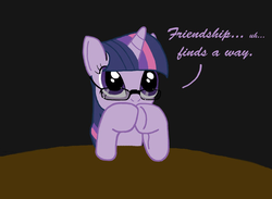 Size: 900x658 | Tagged: safe, artist:php21, derpibooru exclusive, twilight sparkle, pony, unicorn, g4, dialogue, female, friendship, glasses, gray background, hooves together, ian malcolm, jeff goldblum, jurassic park, mare, reference, simple background, solo