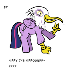 Size: 468x486 | Tagged: safe, artist:ragingsemi, oc, oc only, classical hippogriff, hippogriff, duo, hippogriff oc, parody, wat