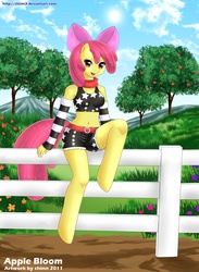 Size: 1531x2097 | Tagged: safe, artist:shinn3, apple bloom, earth pony, anthro, unguligrade anthro, g4, bow, clothes, cottagecore, cute, detached sleeves, older, shorts
