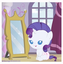 Size: 800x815 | Tagged: safe, artist:freewingss, rarity, pony, g4, babity, baby, baby pony, diaper, female, filly, foal, mirror, solo