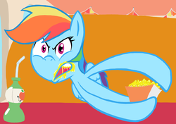 Size: 829x585 | Tagged: safe, artist:aliasforrent, rainbow dash, g4, cider, food, messy, nachos