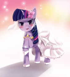 Size: 959x1054 | Tagged: safe, artist:freedomthai, twilight sparkle, pony, unicorn, g4, clothes, dress, female, flower, flower in hair, solo, unicorn twilight, wedding, wedding dress