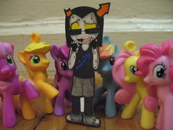 Size: 500x375 | Tagged: safe, artist:pitchperfect, applejack, cheerilee, fluttershy, pinkie pie, rainbow dash, twilight sparkle, g4, crossover, equius zahhak, homestuck, irl, photo, toy, troll (homestuck)