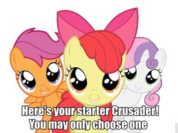 Size: 680x510 | Tagged: safe, apple bloom, scootaloo, sweetie belle, g4, caption, cutie mark crusaders, image macro, pokémon