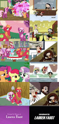 Size: 680x1419 | Tagged: editor needed, source needed, safe, edit, edited screencap, screencap, apple bloom, big macintosh, cheerilee, cup cake, scootaloo, sweetie belle, earth pony, pony, g4, hearts and hooves day (episode), season 2, cartoon network, comparison, cutie mark crusaders, holiday, lauren faust, male, mayor of townsville, ms. keane, professor utonium, reference, shovel, side by side, stallion, the powerpuff girls, valentine, valentine's day, wedding veil