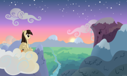 Size: 6528x3904 | Tagged: safe, artist:erockertorres, wild fire, pegasus, pony, g4, cloud, female, mare, river, sitting, solo, sunrise, water