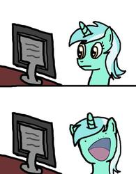 Size: 450x577 | Tagged: safe, lyra heartstrings, pony, g4, :d, :|, computer, computer reaction faces, female, meme, reaction image, solo