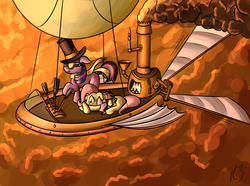 Size: 1200x892 | Tagged: safe, artist:redesine, fluttershy, twilight sparkle, g4, airship, steampunk, zeppelin