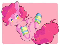 Size: 710x553 | Tagged: safe, artist:mannequins, pinkie pie, earth pony, pony, g4, butt, clothes, featureless crotch, female, plot, socks, solo, stockings