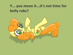 Size: 800x600 | Tagged: safe, artist:acharmingpony, carrot top, golden harvest, pony, g4, bellyrubs, cute, cutie top, female, on back, solo
