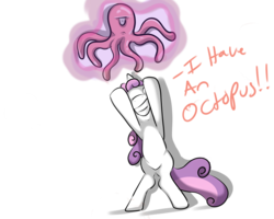 Size: 3000x2400 | Tagged: safe, artist:72-hours-remain, sweetie belle, octopus, pony, unicorn, g4, bipedal, female, filly, high res, looking up, magic, one eyed, simple background, transparent background