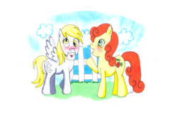 Size: 5265x3825 | Tagged: safe, artist:itsrainingclouds, carrot top, derpy hooves, golden harvest, pegasus, pony, g4, female, lesbian, mare, ship:derpytop, shipping