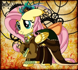 Size: 2000x1818 | Tagged: dead source, safe, artist:0ravensrequiem0, fluttershy, pony, g4, clothes, element of kindness, female, monocle, solo, steampunk