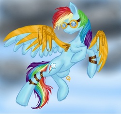 Size: 690x650 | Tagged: safe, artist:quennyqueen, rainbow dash, pony, g4, female, solo, steampunk