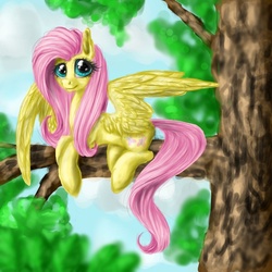 Size: 700x700 | Tagged: safe, artist:quennyqueen, fluttershy, pony, g4, female, solo, tree