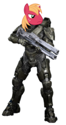 Size: 380x720 | Tagged: safe, big macintosh, earth pony, pony, g4, angry, armor, big chief, frown, gun, halo (series), male, master chief, powered exoskeleton, sierra, stallion, weapon