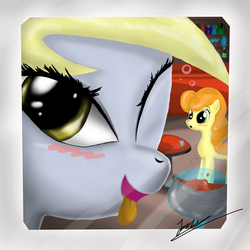 Size: 4000x4000 | Tagged: safe, artist:nightgreenmagician, carrot top, derpy hooves, golden harvest, pegasus, pony, g4, blushing, drunk, female, mare