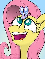 Size: 1600x2087 | Tagged: safe, artist:sketchinetch, fluttershy, butterfly, pegasus, pony, g4, female, happy, mare, open mouth