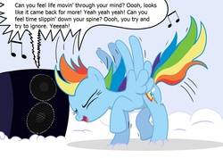 Size: 1132x800 | Tagged: source needed, safe, artist:bcrich40, edit, rainbow dash, g4, crossover, crush 40, dancing, live and learn, lyrics, music, sonic the hedgehog (series), speaker