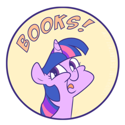 Size: 546x546 | Tagged: safe, artist:egophiliac, twilight sparkle, g4, book, one word, that pony sure does love books