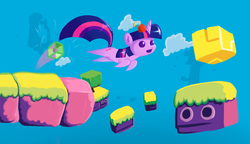 Size: 1300x750 | Tagged: safe, artist:miketheuser, spike, twilight sparkle, g4, crossover, female, fez, fez (video game), game, hat, mare, platformer, pointy ponies, solo, video game