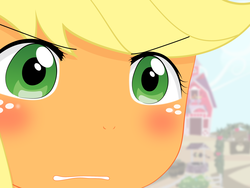 Size: 2675x2009 | Tagged: safe, artist:yuki endo, applejack, earth pony, anthro, g4, ambiguous facial structure, face, gununu, high res, meme, reaction image